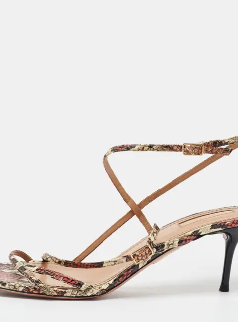 Aquazzura Size 38.5 Multicolor Python Embossed Leather Ankle Strap Sandals