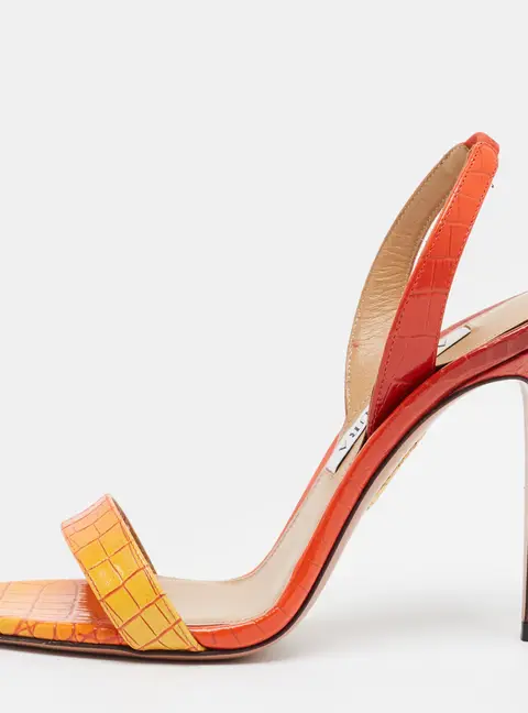 Aquazzura So Nude Size 36 Orange Degrade Croc Embossed Leather Slingback Sandals