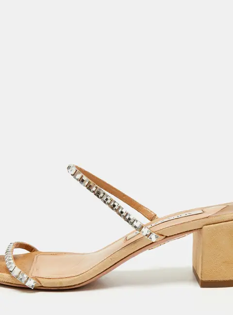 Aquazzura Midnight Size 36 Beige Suede  Crystal Embellished Slide Sandals