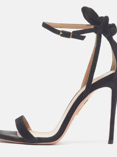 Aquazzura Bow Tie Size 35 Black Suede Ankle Strap Sandals