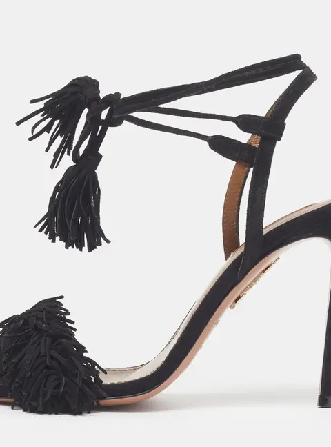 Aquazzura Wild Thing Size 36.5 Black Suede Ankle Strap Sandals