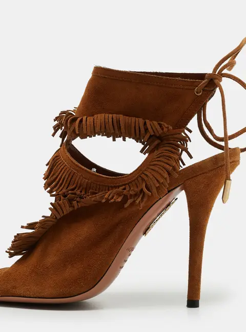 Aquazzura Size 36 Brown Suede Fringe Ankle Strap Sandals