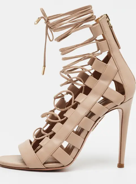 Aquazzura Amazon 105 Size 35 Beige Leather Ankle Tie Sandals