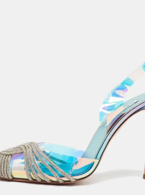 Aquazzura Gatsby Size 40 Blue PVC Crystal Embellished Slingback Pumps