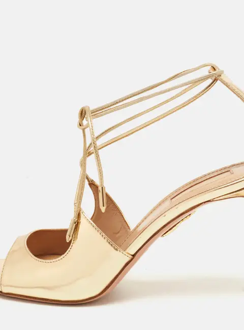 Aquazzura Sofia Size 37 Gold Leather Ankle Strap Sandals