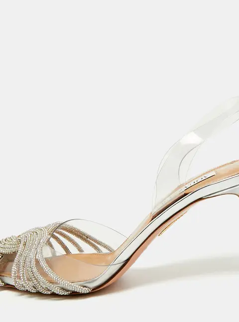 Aquazzura Gatsby Size 37 Transparent PVC Crystal Embellished Slingback Pumps