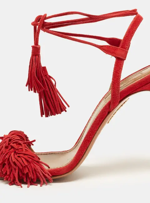 Aquazzura Wild Thing Size 37 Red Suede Ankle Strap Sandals
