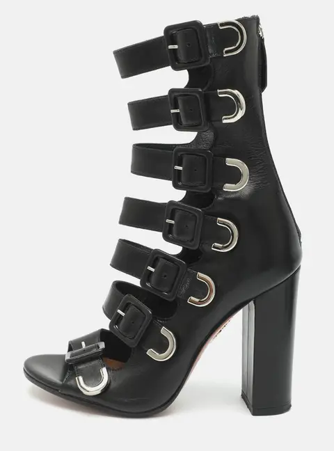 Aquazzura Size 36 Black Leather Strappy Mid Calf Boots