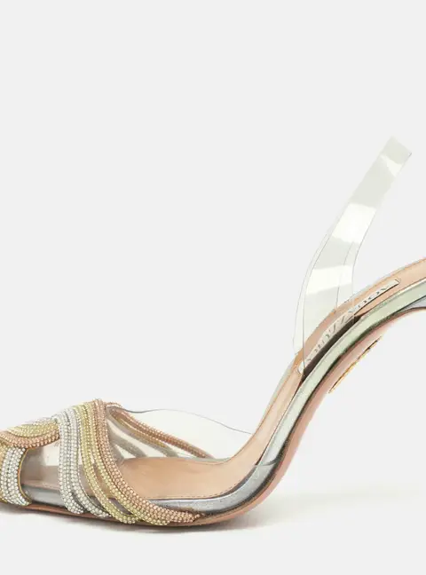 Aquazzura Gatsby Crystal Embellished Size 37 Transparent PVC Slingback Pumps