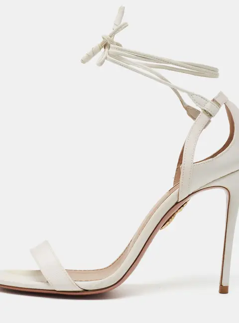 Aquazzura Size 38 White Canvas Ankle Strap Sandals