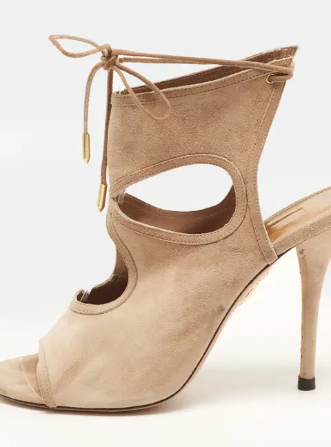 Aquazzura Sexy Thing Size 38 Beige Suede Cut-Out Ankle Strap Sandals