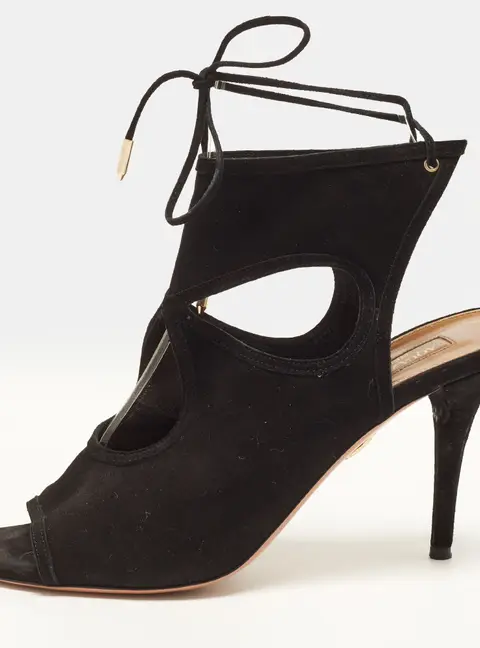 Aquazzura Sexy Thing Size 38.5 Black Suede Cut-Out Ankle Strap Sandals