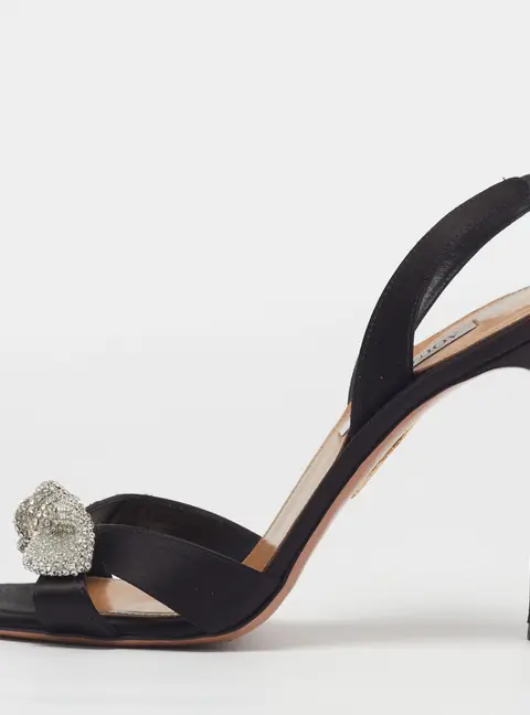 Aquazzura Very Bow Size 41 Black Satin Slingback Sandals