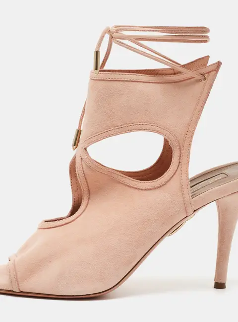 Aquazzura Sexy Thing Size 38 Pink Suede Ankle Tie Sandals