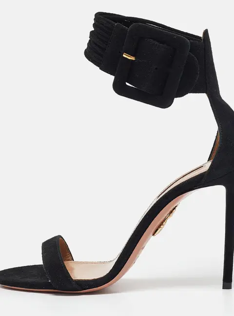 Aquazzura Black Suede Ankle Strap Sandals Size 39