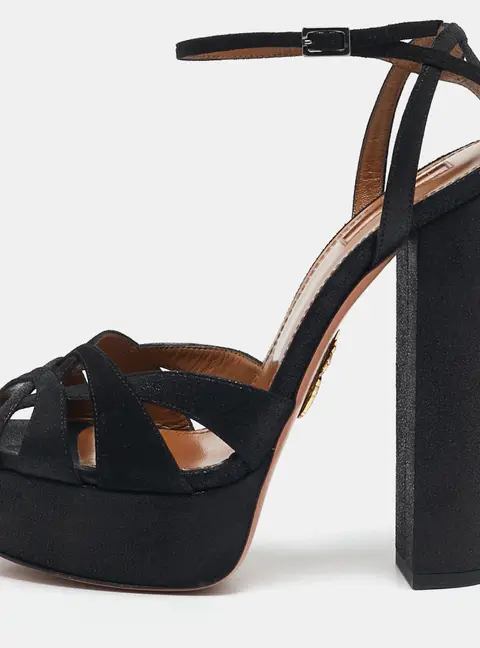 Aquazzura Black Texture Suede Luna Platform Sandals Size 40