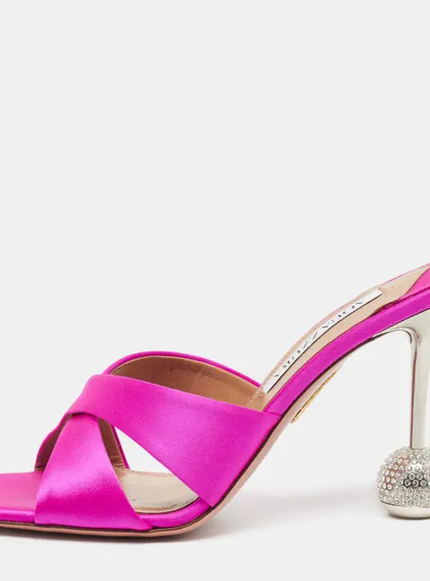 Aquazzura Yes Darling Size 38 Pink Satin Slide Sandals