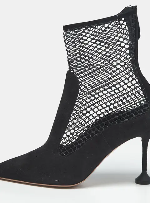 Aquazzura Dawn Size 39 Black Mesh and Suede Ankle Length Boots