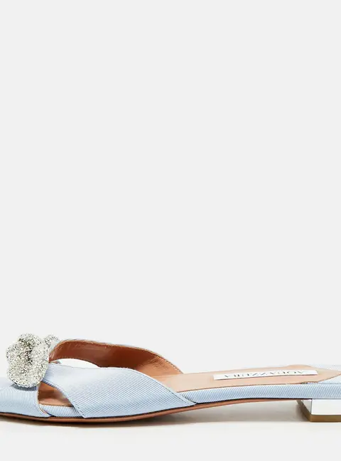 Aquazzura Very Bow Size 38.5 Blue Denim Flat Slides