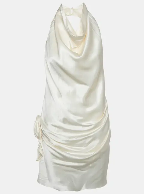Arcina Ori Cream Satin Halter Neck Dress M