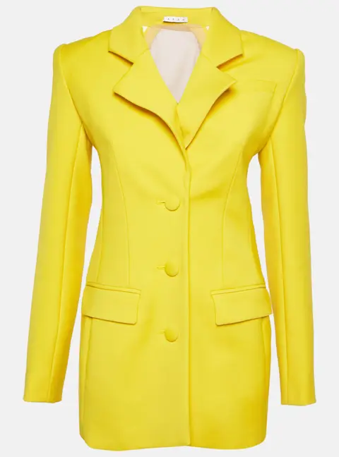 AREA Yellow Wool Crystal Back Open Back Mini Blazer Dress XS/S