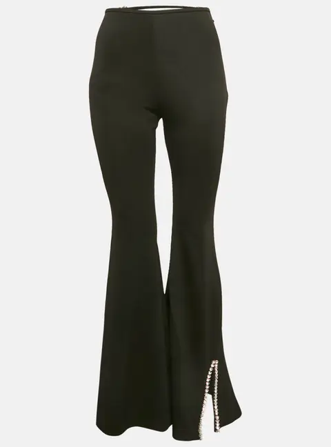 AREA Black Crystal Embellished Jersey Cut-Out Waist Flared Trousers S