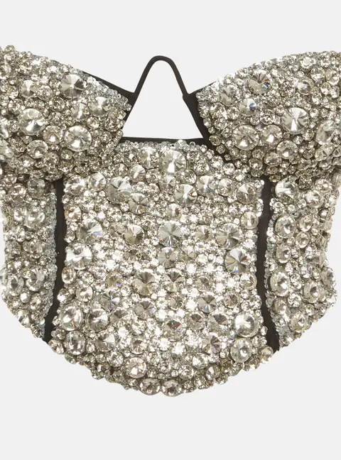 Area Black Jersey Crystal-Embellished Corset Top S