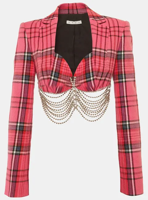 Area Pink Plaid Cotton Chain Detail Jacket S