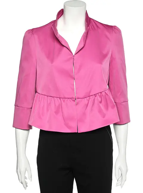 Armani Collezioni Pink Sateen Ruffled Cropped Jacket L