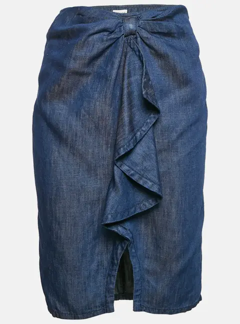 Armani Collezioni Blue Denim Ruffled Midi Skirt S