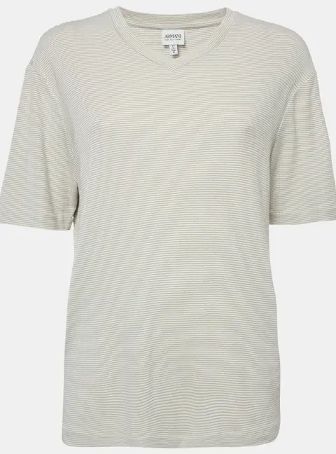 Armani Collezioni Stripe Grey Knit V-Neck Top L