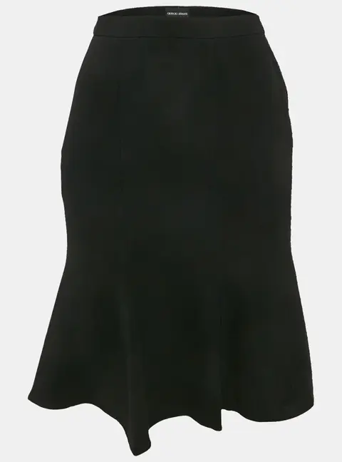 Armani Collezioni Black Silk Flared Knee-Length Skirt S