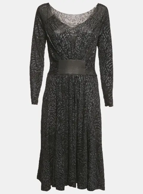 Armani Collezioni Black/Blue Glitter Print Jersey Midi Dress M