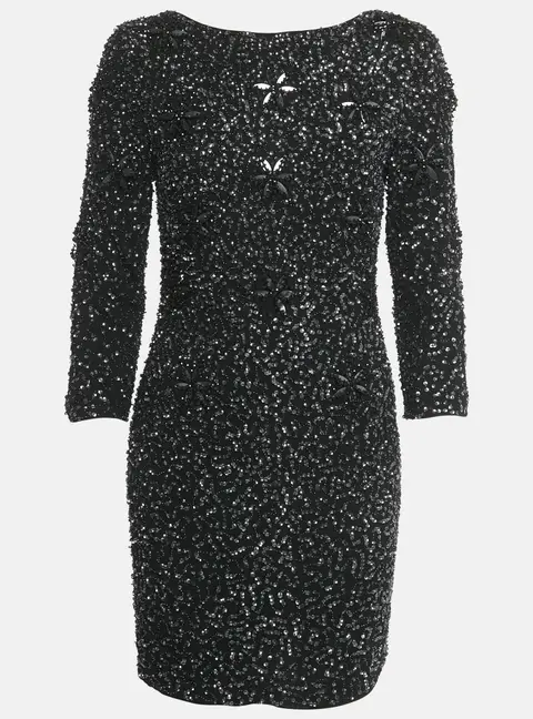 Armani Collezioni Black Embellished Crepe Mini Dress S