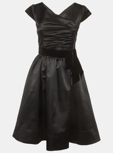Armani Collezioni Black Satin Draped Short Dress S