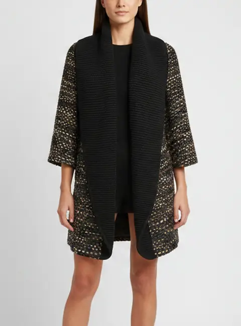 Armani Collezioni Black Wool Blend Jacquard Shawl Collar Cardigan L