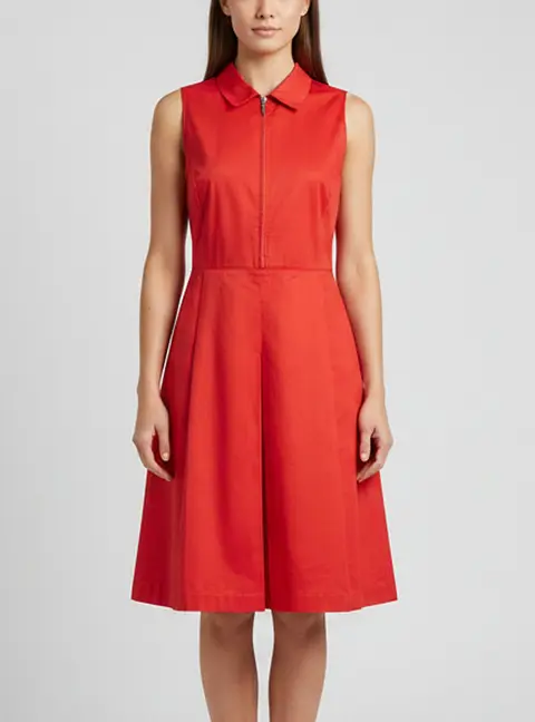 Armani Collezioni Red Stretch Cotton Sleeveless Midi Dress L