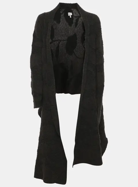 Armani Collezioni Dark Grey Boucle Wool Blend Open Cardigan M