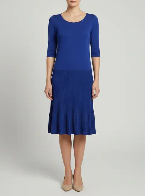 Armani Collezioni Navy Blue Knit Round Neck Midi Dress M