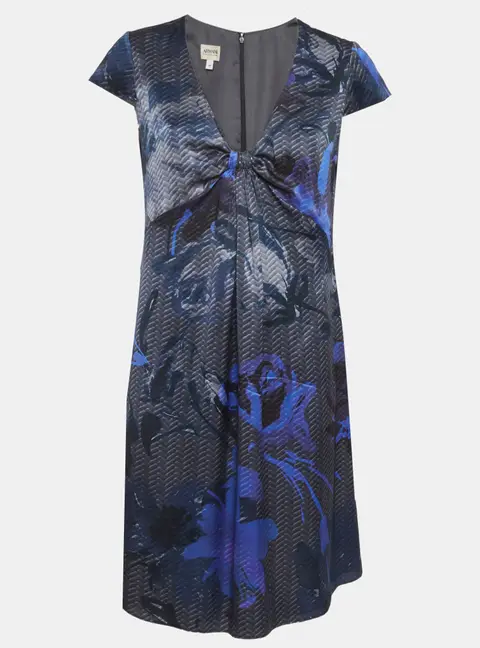 Armani Collezioni Blue Printed Satin Short Dress M