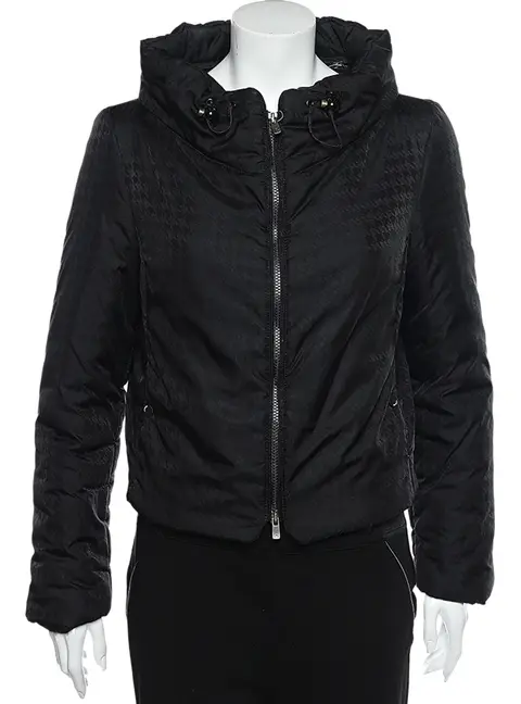 Armani Collezioni Black Synthetic Concealed Hood Detail Zip Front Jacket M