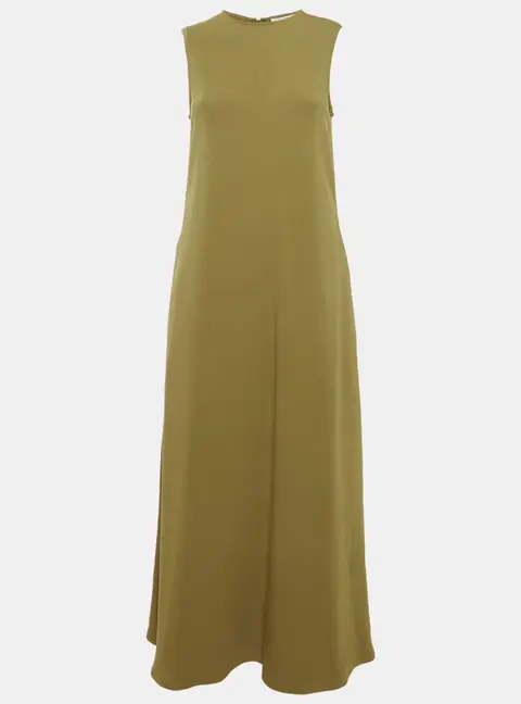 Asceno Olive Green Crepe Sleeveless Long Dress XS