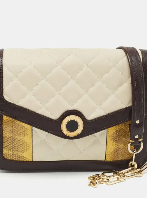 Aspinal of London Multicolor Quilted and Python Embossed Detail Leather Flap Bag