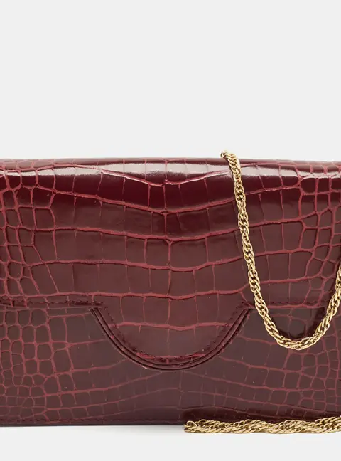 Aspinal Of London Ava Red Croc Embossed Leather Chain Bag
