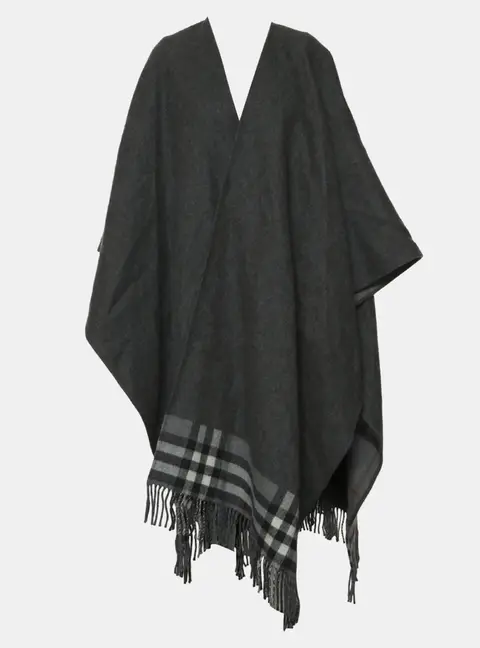 Burberry Cashmere, Wool Grey Checkered Cape