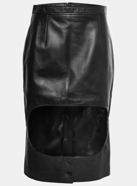 Burberry Black Leather Cut Out Pencil Skirt S