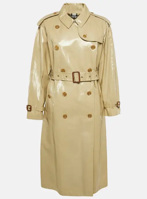 Burberry Honey Beige Coated Cotton Double Breasted Long Coat S