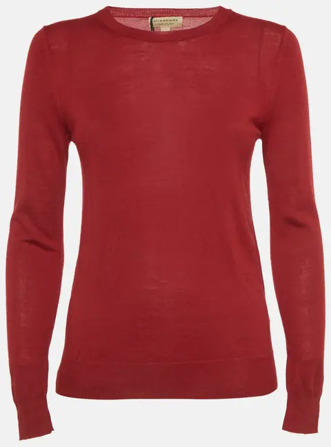 Burberry Red Merino Wool Knit Elbow Patch Sweater XS