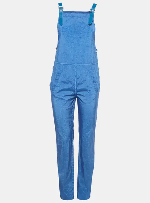 Burberry Warm Royal Blue Synthetic Leather Trim Dungarees XS