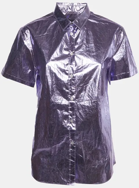 Burberry Metallic Purple Cotton Short Sleeve Button Up Shirt M